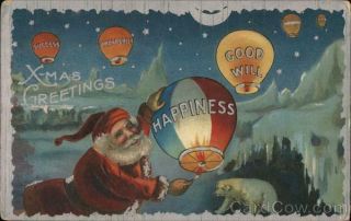 Santa Claus Santa With Lanterns Postcard 1c Stamp Vintage Post Card