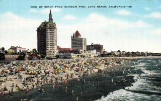 Long Beach California View Of Beach From Rainbow Pier Vintage Postcard