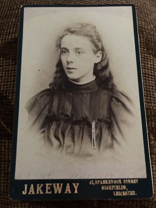 Victorian Cabinet Card Photo Young Girl,  Long Hair - Jakeway,  Leicester