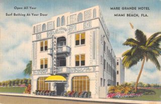 Miami Beach Florida Mare Grande Hotel Art Deco Vintage Postcard Aa36091