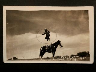 2 Old Photo Postcards: Cowboy Frank Dean Lasso Trick On Horse,  Cowboy On Bronco