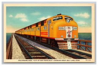 Vintage Postcard,  Streamliner " City Of San Francisco " Crossing Salt Lake Utah