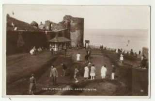 Aberystwyth The Putting Green Golf Vintage Rp Postcard Cardiganshire Wales 374c