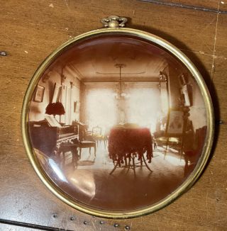 Antique Round Tin Photo Brass Frame Columbia Portrait Co.  Chicago