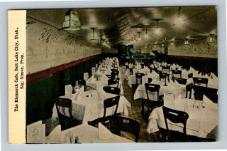 Salt Lake City Ut,  The Bismarck Cafe Interior,  Vintage Utah C1910 Postcard