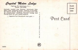 Postcard Crystal Motor Lodge,  HWY.  35,  Eatontown,  N.  J.  Vintage 2