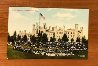 Binghamton Ny,  State Hospital,  American Flag,  Vintage Postcard
