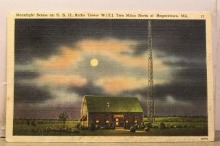 Maryland Md Hagerstown Radio Tower Moonlight Postcard Old Vintage Card View Post
