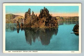 Crater Lake Or,  Phantom Ship,  Island Rock Formation,  Vintage Oregon Postcard