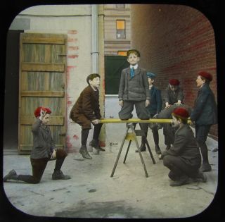 Glass Magic Lantern Slide Victorian Boys Playing On See Saw C1890 Social History