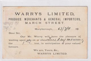 Vintage Postcards Advertising Card For Warry 