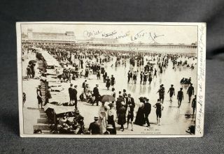 A Busy Day At The Beach Atlantic City Nj Antique Vintage Postcard Pc View 1907