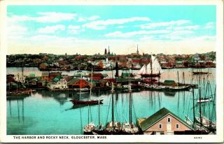 Vtg Postcard Gloucester Massachusetts Ma The Harbor And Rocky Neck 1929