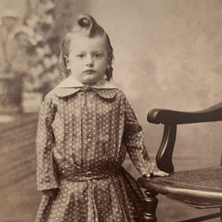 Antique Cabinet Card Photograph Little Boy Odd Hair Swirl Dress Cincinnati Ohio