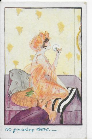 Vintage Art Deco Postcard,  Artist Signed " The Finishing Touch " Celesque No.  1194
