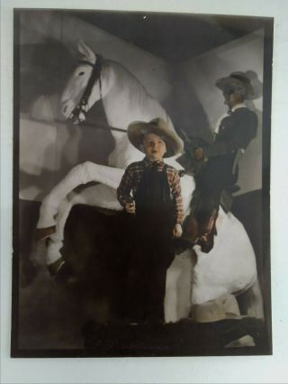 1939 Photograph Of Little Cowboy Edinger In Front Of Lone Ranger & Trigger