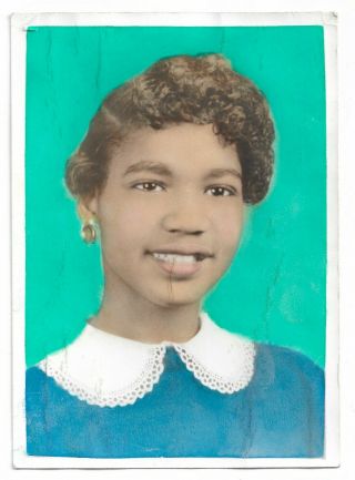 Folk Art Hand Tinted Portrait Of African American Black Woman Vintage Photo