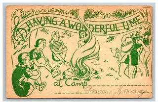 Vintage Postcard,  Girl Scout Camp Post 1953,  " Having A Wonderful Time "