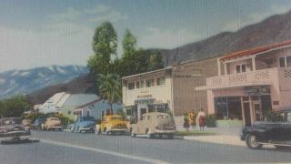 Vintage Postcard Linen Palm Springs California Canyon Street Town View Cars