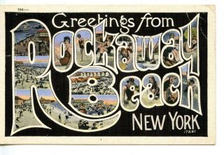Large Letter - Greetings From Rockaway Beach - York - Vintage 1928 Postcard