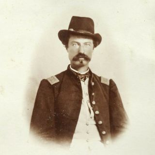 1870s Cabinet Card Mustached Soldier Civil War Uniform Hat Iowa City 1a4
