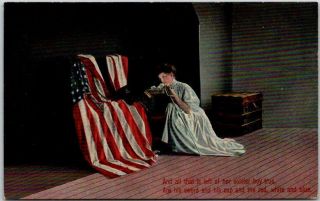 Vintage 1910s Wwi Patriotic Postcard " All That Is Left Of Her Soldier Boy True… "