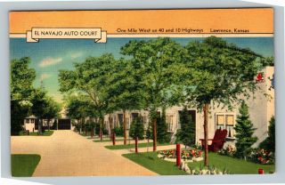 El Navajo Auto Court Cottages Novelties Store Vintage Lawrence Kansas Postcard