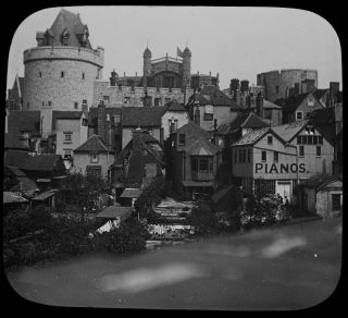 Antique Magic Lantern Slide View Of Windsor Castle Over The Houses C1900 Photo