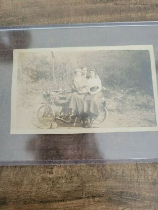 Orginal Photo Of Man With Two Women On His Early Flying Merkel Motorcycle