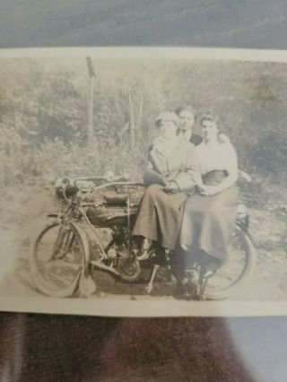 orginal photo of man with two women on his early flying merkel motorcycle 3