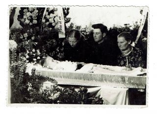 Vintage POST Mortem Photo Postcard Open Coffin Lovely Young Boy with Family 2