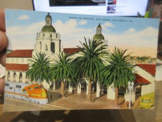 Vintage Old Postcard California San Diego Santa Fe Railroad Train Station Depot