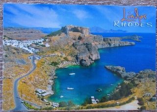 Greek Old Photo Postcard Rhodes Island Lindos View Saint Paul Beach Rodos