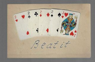 Old Postcard W/attached Playing Cards - Beat It - Novelty Gambling Poker