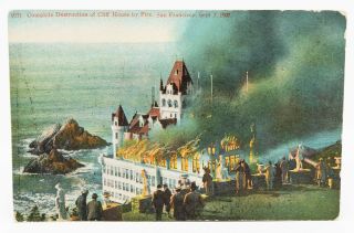 Vintage Postcard 1907 San Francisco Ca Cliff House Fire Destruction Flames Smoke