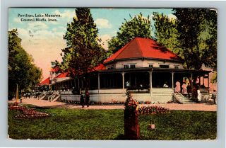 Council Bluffs Ia,  Pavilion At Lake Manawa,  Early Vintage Iowa Postcard
