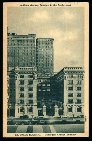 St Lukes Hospital Chicago Illinois Old Cars Street View Old Postcard Posted 1945