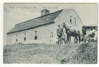 Rare C1910 Pc: People Posing In Front Of Old Bray House,  West Brooksville,  Me