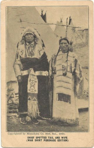 Sd South Dakota Sioux Indian Old Postcard,  Chief Spotted Tail And Wife