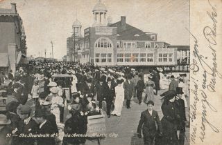 Vintage Postcard The Boardwalk At Atlantic City Jersey Posted 1906 Early