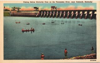 Vintage Postcard Fishing Below Kentucky Dam On The Tennessee River Paducah Ky