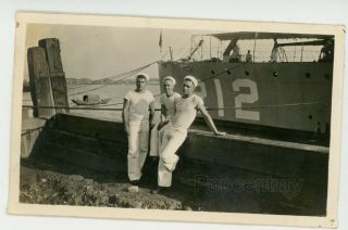 Vintage Photograph China 1923 Chefoo Us Navy Sailors Ship Sharp Photo Yantai