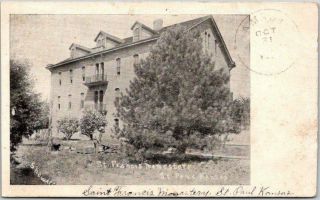 Vintage St.  Paul,  Kansas Postcard St.  Francis Monastery Building / 1908 Cancel