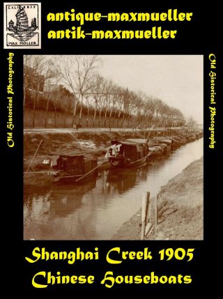 Photo China Shanghai Creek Chinese Houseboat Scene - Orig Photo ≈ 1905