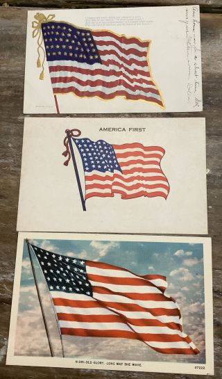 3 Vintage American Flag Postcards America First Old Glory Patriotic