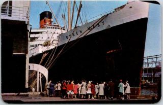 Vintage Queen Mary Steamship Steamer Ship Postcard At Dock,  York City C1950s