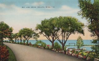 Sky Line Drive Duluth Minnesota Lake Shore Views Linen Vintage Postcard