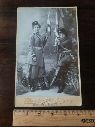 Fantastic Circa 1890 German Women Dressed As Soldiers Cabinet Photograph Lances