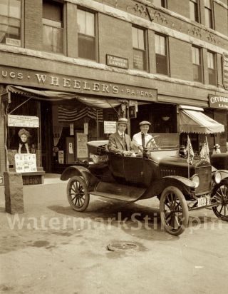 1917 Photo Negative Car Auto Street Scene Drug Store Barber Chautauqua Ny