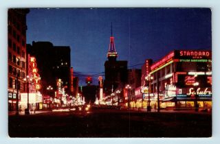Salt Lake City,  Ut - Street Scene At Night - Old Neon Signs - Postcard